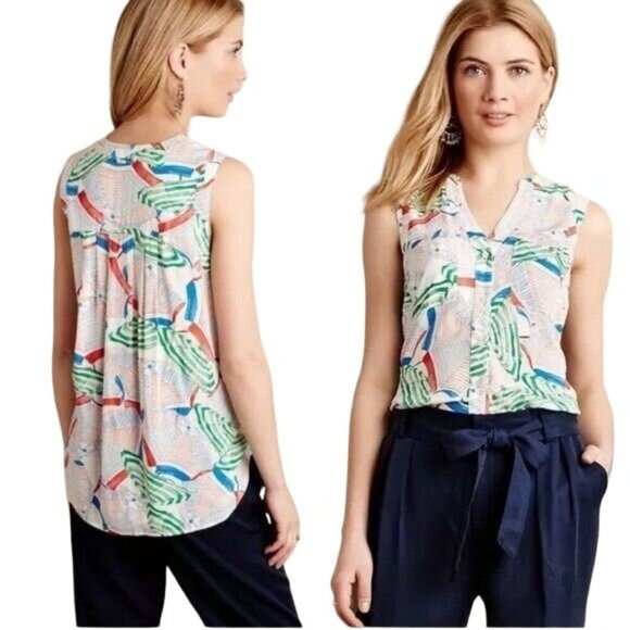 Anthropologie Maeve Sunseeker Umbrella Print Sleeveless Top - Picture 1 of 6